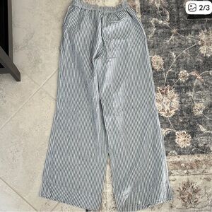AERIE Cotton Blue and White Striped Wide Leg Pants